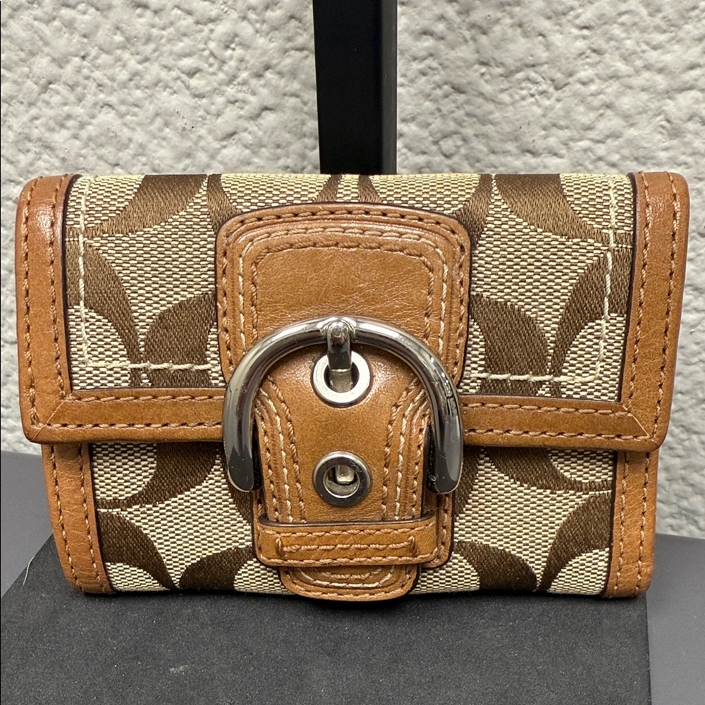 Coach Legacy Flap Brown and Tan Signature Wallet